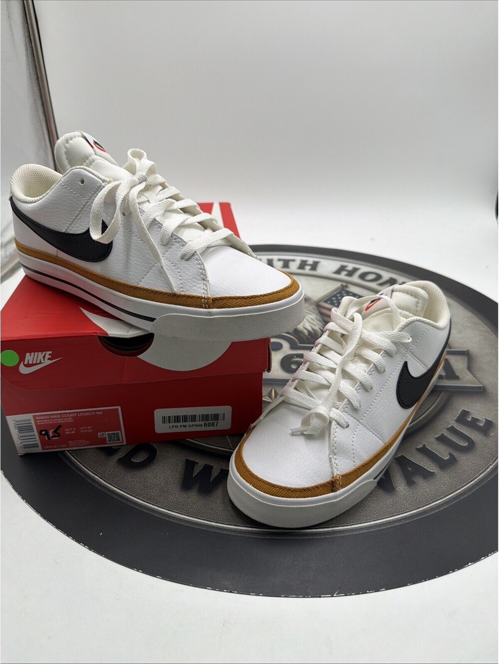 Nike Court Legacy NN White Black Ochre Women’s Size 9.5, Box Wrong (size 10)